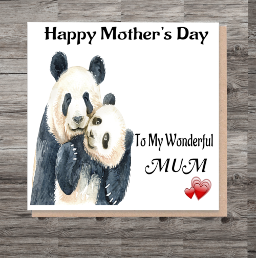 Wonderful Mum Mother's Day Card, Card for Mum, Panda Mothers Day